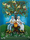 Emma Srncová, Retired Adam and Eve, 2003, oil on wood panel