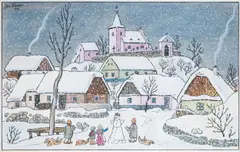Josef Lada, Building a Snowman, 1943, gouache on paper
