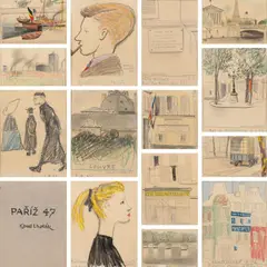 Kamil Lhoták, Paris 47 (set of 14 drawings), 1947, mixed media (pencil, coloured pencils) on paper