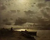 Louis Douzette, Fishermen on a Lake, 1885, oil on canvas