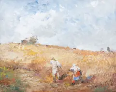 Oldřich Blažíček, Harvest, 1930s, oil on canvas laid down on cardboard