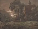 Antonín Mánes, Landscape with Sunset, circa 1830, gouache on paper