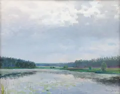 Václav Jansa, Water Lilies, circa 1900, oil on wood panel