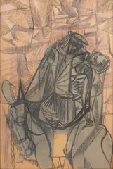 Frantisek Tichy, The Good Samaritan, 1946, mixed media (charcoal, pastel) on cardboard