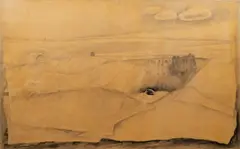 Josef Šíma, Field in Brie, 1954, mixed media (watercolor, charcoal) on paper laid down on canvas