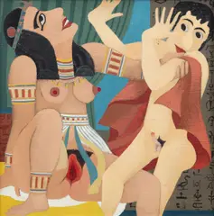 Vlastimil Beneš, Joseph and Potiphar's Wife, 1969, oil on hardboard