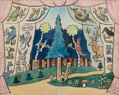Josef Lada, The Bagpiper of Strakonice, 1930, mixed media (watercolor, ink, white paint) on cardboard