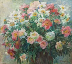 Oldřich Blažíček, Peonies, 1937, oil on canvas