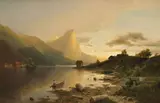 Adolf Chwala, Evening on Lake Mondsee with Dragon Rock, 1880s, oil on canvas