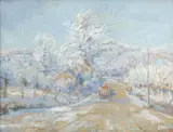 Oldřich Blažíček, Winter Landscape with a Cart, 1920, oil on cardboard