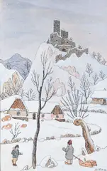 Josef Lada, Sázava Region in Winter, 1944, gouache on cardboard