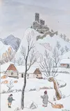 Josef Lada, Sázava Region in Winter, 1944, gouache on cardboard