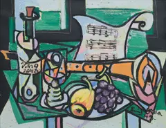 Emil Filla, Musical Still Life, 1948, mixed media (oil, sand) on canvas
