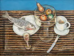 Antonín Procházka, Glass Tray and a Fish, 1927, encaustic on canvas