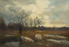 Antonín Chittussi, Landscape in Fontainebleau, circa 1880, oil on canvas laid down on cardboard