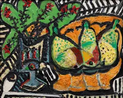 Emil Filla, Still Life with Pears, 1947, mixed media (oil, sand) on canvas