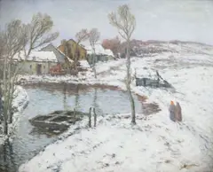 Josef Ullmann, Winter Landscape with a Pond and a Cottage, 1910s, oil on canvas