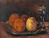 Jan Slavíček, Still Life with Oranges and a Wine Glass, 1940s–1950s, oil on cardboard