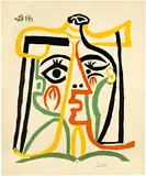 Portrait de Jacqueline au chapeau de paille by Pablo Picasso, Mougins, 14 January 1962, Colour linocut on Arches wove paper with watermark, sold Sep 2025