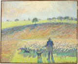 Berger avec moutons by Camille Pissarro, 1888, Tempera on fine canvas, sold Sep 2025