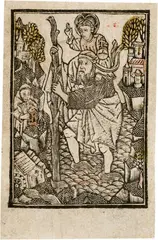 Metallschnitt, Der heilige Christophorus, das Kind über einen Fluss tragend, Circa 1465