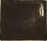 Der heilige Hieronymus im Zimmer - St. Jerome in a Dark Chamber by Rembrandt Harmensz van Rijn, 1642, Etching, burin and drypoint on laid paper with watermark "Wappen von Amsterdam" (cf. Hinterding, Watermarks, III, p. 32-, sold Sep 2025