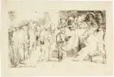 Rembrandt Harmensz van Rijn, Der stehende Jesusknabe inmitten der Schriftgelehrten - Christ Disputing with the Doctors: A Sketch