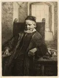 Jan Lutma, Goldschmied - Jan Lutma, Goldsmith by Rembrandt Harmensz van Rijn, 1656, Etching, burin and drypoint on laid paper with watermark "Schellenkappe with fünf Schellen über drei Kugeln" (Hinterding, sold Sep 2025