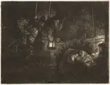 Die Anbetung der Hirten bei Laternenschein - The Adoration of the Shepherds: A Night Piece by Rembrandt Harmensz van Rijn, Circa 1657, Etching, burin and drypoint on thin laid paper, sold Sep 2025
