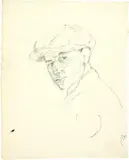 Alberto Giacometti, Diego à la casquette (recto) - Jeune homme accoudé et études des têtes (verso)