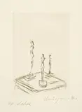Alberto Giacometti, Trois figurines sur une sellette III, 1956, Etching on laid paper with watermark "Moulin Richard de Bas"