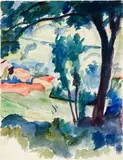 Giovanni Giacometti, Landschaft bei Stampa, Circa 1917-1919, Watercolour over preliminary drawing in pencil on heavy watercolour paper