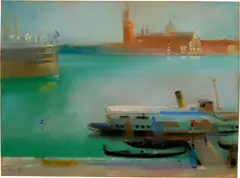 Augusto Giacometti, Blick auf San Giorgio, Venedig, 1935, Pastel crayon on paper, mounted on cardboard