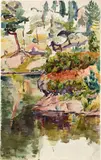 Giovanni Giacometti, Uferpartie des Cavlocciosees bei Maloja, Circa 1915, Watercolour over preliminary drawing in pencil on heavy watercolour paper