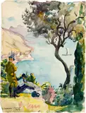 Giovanni Giacometti, Seeufer bei Varenna, 1921, Watercolour over preliminary drawing in pencil on heavy watercolour paper