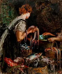 Vincenzo Irolli, Al mercato del pesce, Circa 1922, Oil on canvas