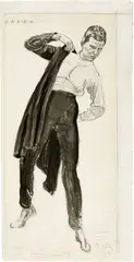 Ferdinand Hodler, Auszug der deutschen Studenten in den Freiheitskrieg von 1813, Studie zu Einzelfigur, 1908, Brush and ink over pencil drawing on Fabriano wove paper with watermark
