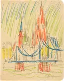 Ernst Ludwig Kirchner, Frankfurter Dom, der eiserne Steg im Vordergrund, 1916, Colour and pencil drawing on wove paper