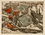 Ernst Ludwig Kirchner, Alpleben (Stafelalp), 1919, Colour etching on blotting paper with embossing "SILK BLOTTING HUBER FRÈRES WINTERTHUR"