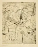 Ernst Ludwig Kirchner, Davos Platz, 1921, Drypoint on heavy, grey laid paper. Verso with the fragment of a wax crayon drawing