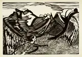 Ernst Ludwig Kirchner, Berglandschaft mit Alp, 1933, Woodcut on thin Japan laid paper