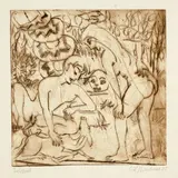 Ernst Ludwig Kirchner, Adam und Eva mit Schlange und liegendem Reh, 1925, Drypoint and open-bite etching on smooth paper