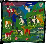 Ernst Ludwig Kirchner und Gret Gujer, Der ins Horn blasende Hirte mit Ziegen - Kissenplatte, 1924/1925, Design