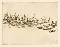 Paul Klee, Dampfschiffe im Hafen, 1911. Work number 1911.27, Drypoint on celluloid on heavy wove paper
