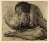 Käthe Kollwitz, Frau mit totem Kind, 1903, Line etching, drypoint, burnisher and vernis mou on greenish-grey china paper, pasted on strong velin paper