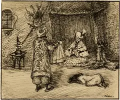 Kauernde vor dem Sultan by Alfred Kubin, Circa 1904, Pen and ink drawing on strong wove paper, sold Sep 2025