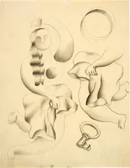 Fernand LÃ©ger, Femmes et clef - Ãtude pour la danseuse, 1928, Pencil on laid paper with watermark "Charente MD"