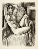 Henri Matisse, Nu au coussin bleu à côté d'une cheminée, 1925, Lithograph on Arches wove paper with watermark