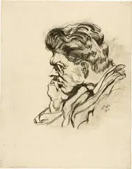 Ludwig Meidner, Portrait Raoul Hausmann, im Profil nach links, 1913, Carpenter's pencil over charcoal, partially lightly smudged, on wove paper, verso with another portrait in Indian ink