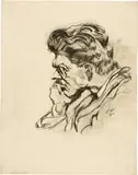 Ludwig Meidner, Portrait Raoul Hausmann, im Profil nach links, 1913, Carpenter's pencil over charcoal, partially lightly smudged, on wove paper, verso with another portrait in Indian ink